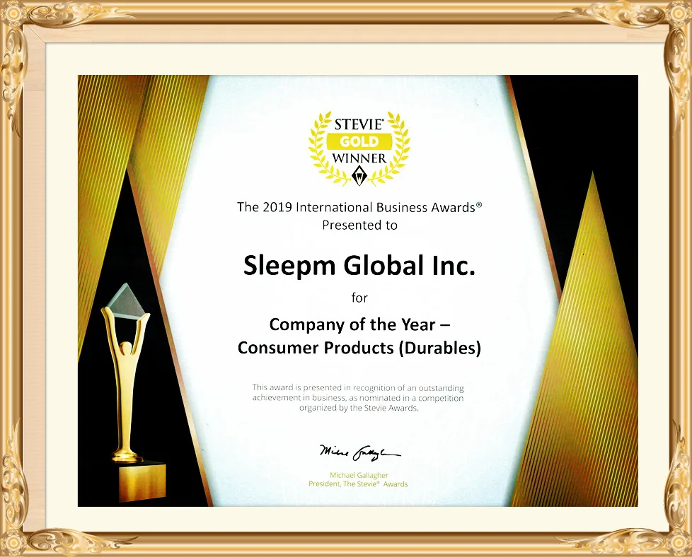 Stevie Awards certificate, Sleepm Global Inc.