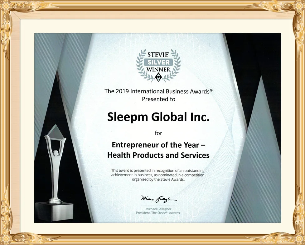 Stevie Awards certificate, Sleepm Global Inc.