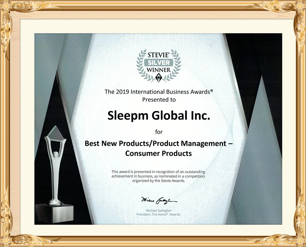 Stevie Awards certificate, Sleepm Global Inc.