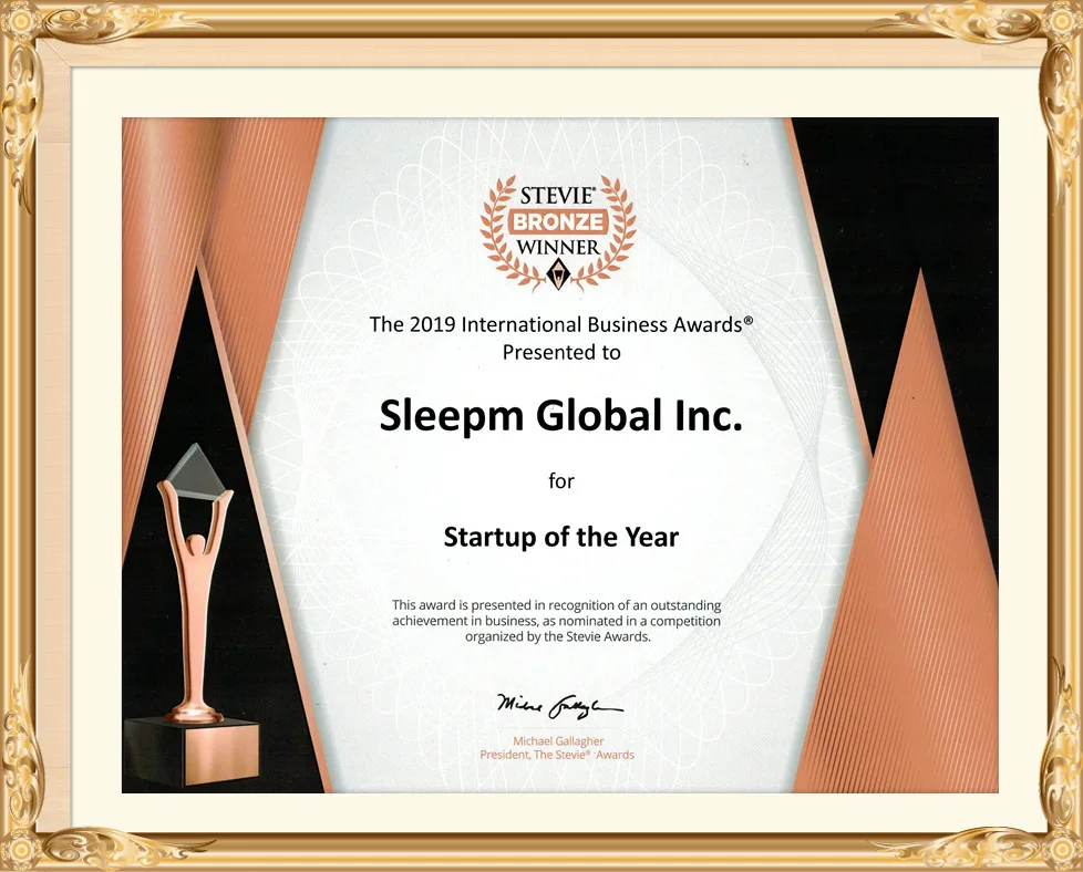 Stevie Awards certificate, Sleepm Global Inc.