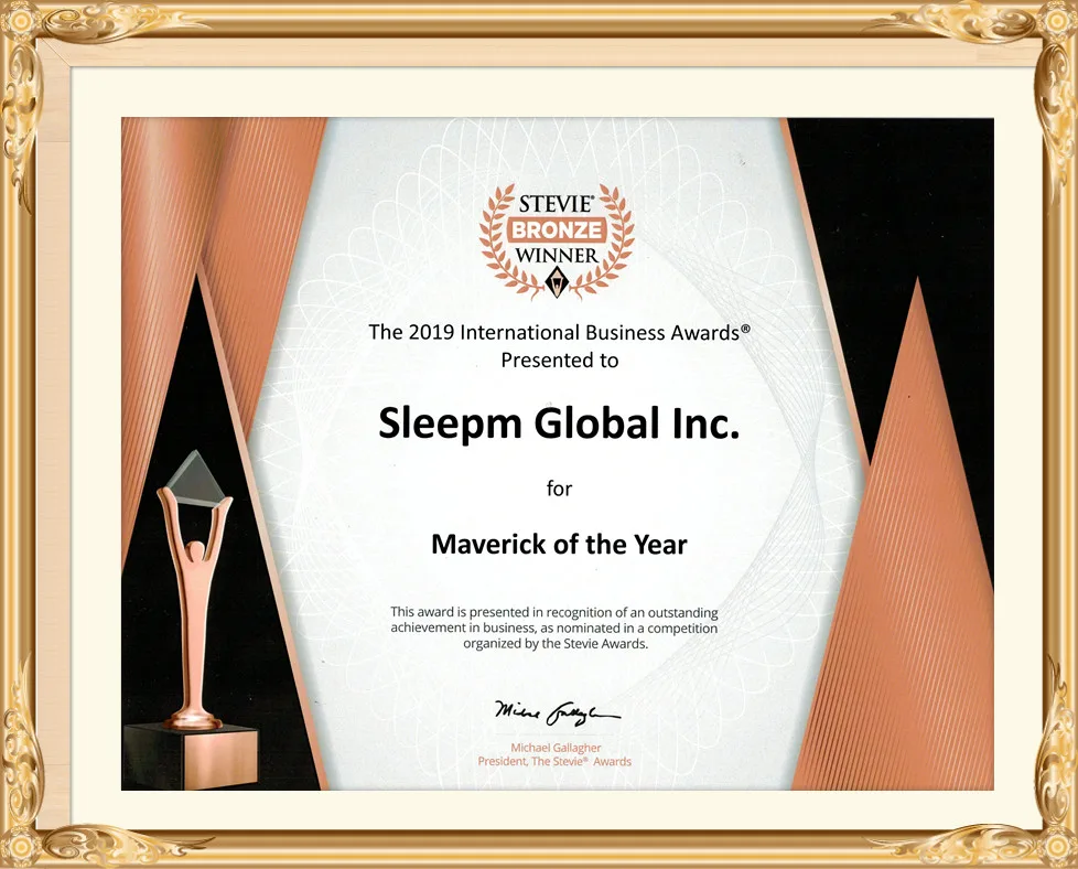 Stevie Awards certificate, Sleepm Global Inc.